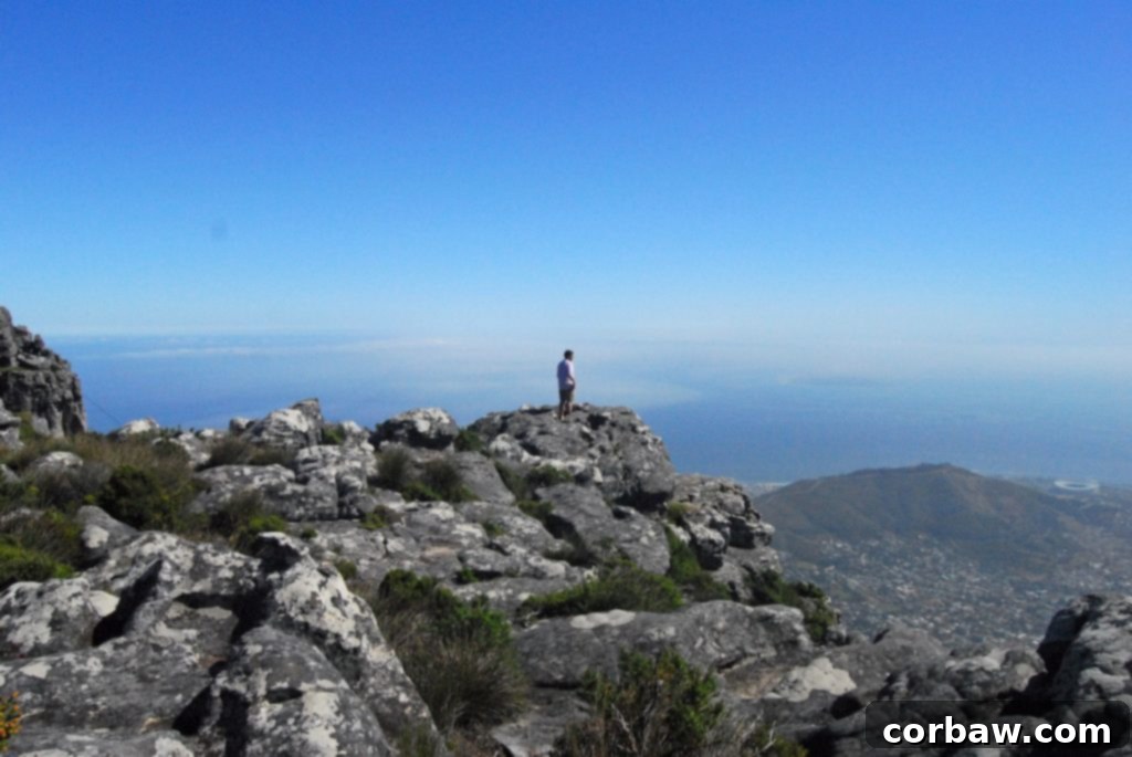 My fiancé celebrating on top of Table Mountain