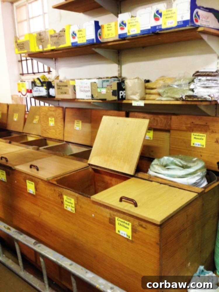 Bulk spices in bins at Atlas Trading Company
