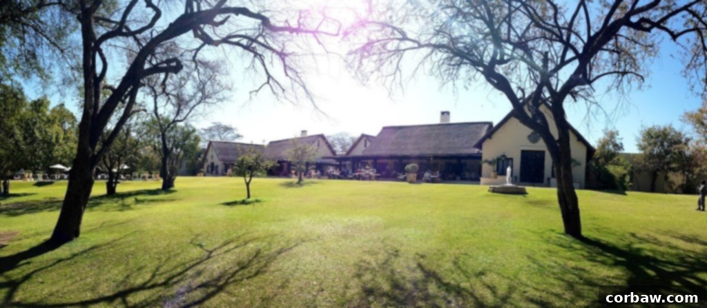 Exterior view of the luxurious Royal Livingstone Hotel in Zambia, near Victoria Falls, exuding elegance.