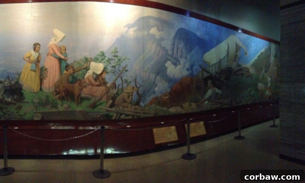 Another tapestry inside the Voortrekker Monument, showing pioneers and their wagons.