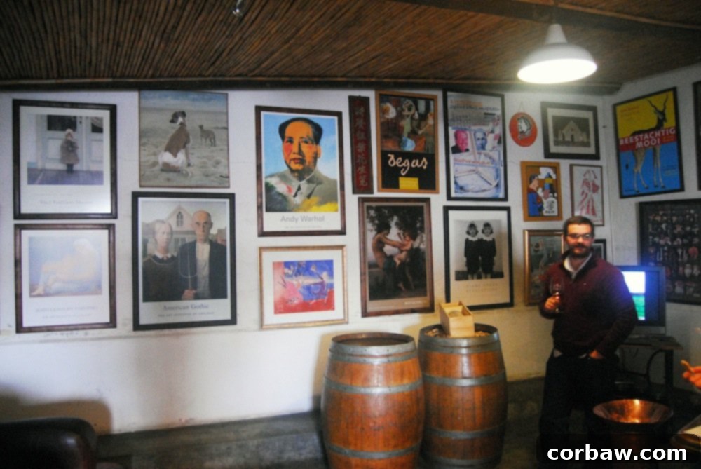 Close-up of a wine glass in a tasting room