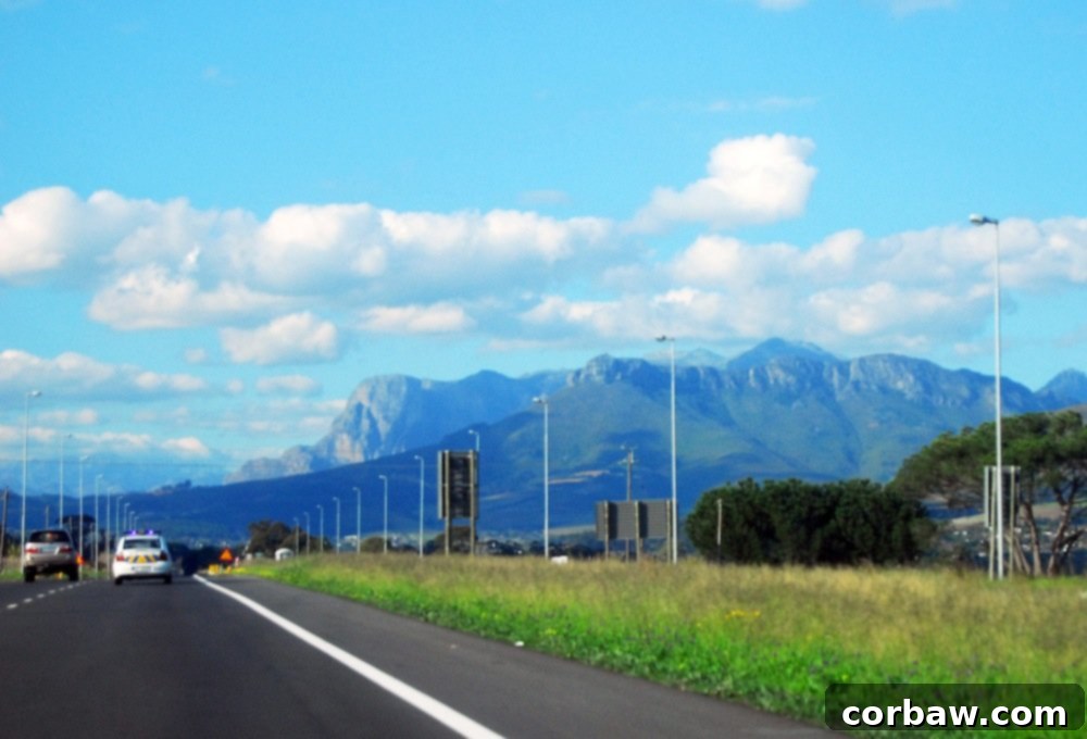 Scenic view of a Stellenbosch vineyard with blue sky