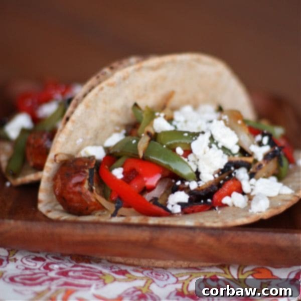Grilled Chicken Sausage and Peppers Pita recipe 2 Delicious grilled chicken sausage and vibrant bell peppers served in a warm pita