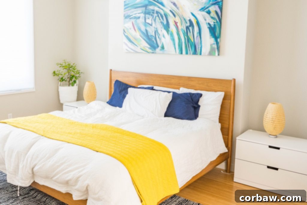 Detail of a nightstand with a lamp and decor.