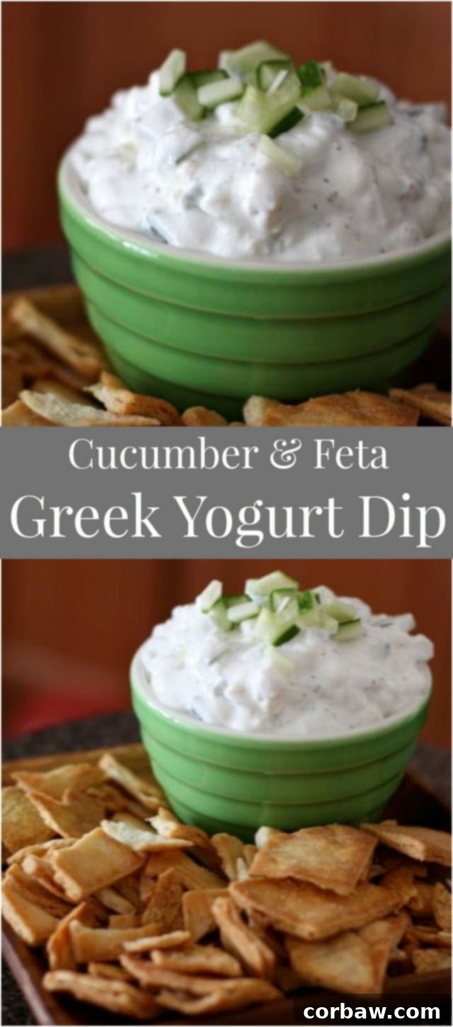 Delicious and healthy Cucumber & Feta Greek Yogurt Dip for parties and snacks, perfect for a light appetizer or game day spread