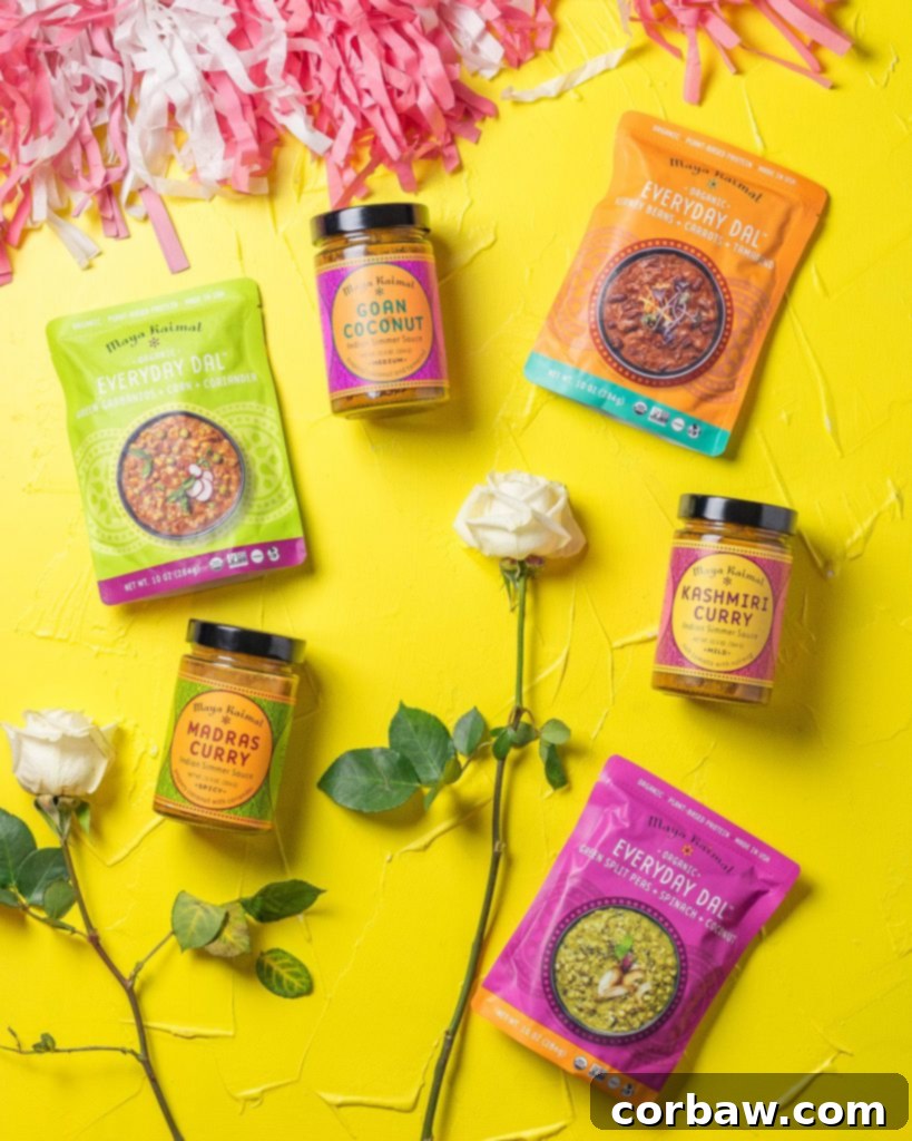 Maya Kaimal & Simmer Sauces Make Their Portland Debut 2 Maya Kaimal products displayed with ingredients for cooking