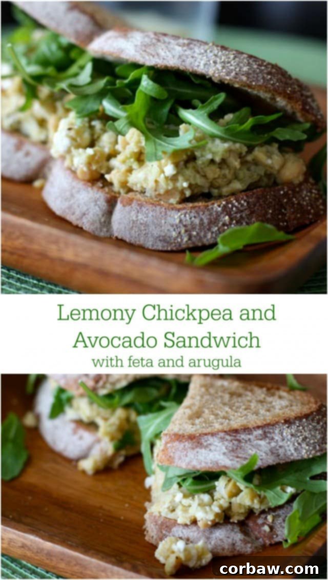 Tangy Chickpea Avocado Smash Sandwich with Feta and Arugula 3 Lemony Chickpea and Avocado Sandwich with feta and arugula - a healthy vegetarian option for lunch or dinner!