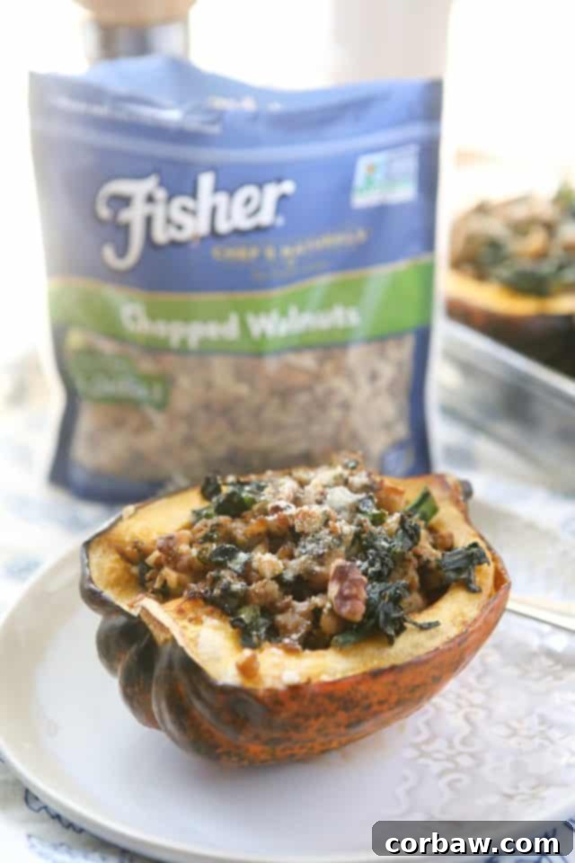 Stuffed Acorn Squash Recipe: Sausage, Kale & Walnuts This Stuffed Acorn Squash recipe is filled with hearty ingredients like sausage, kale & walnuts. Makes a great dish for entertaining or healthy meal prep!