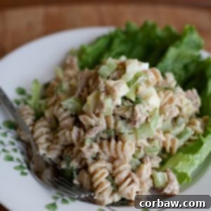 Creamy Tuna Pasta Salad with Greek Yogurt - A healthy Greek-yogurt based whole grain pasta salad packed with protein. This tuna pasta salad recipe is a great option for quick lunches or dinners.