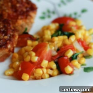 Close-up of Corn, Tomato and Basil Saute