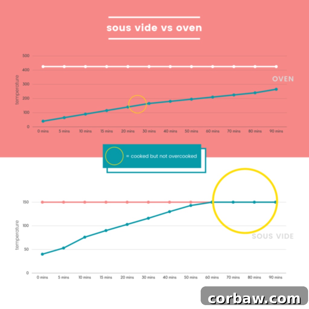 Graphic showing how the internal temperature of food changes with time exposed to heat.