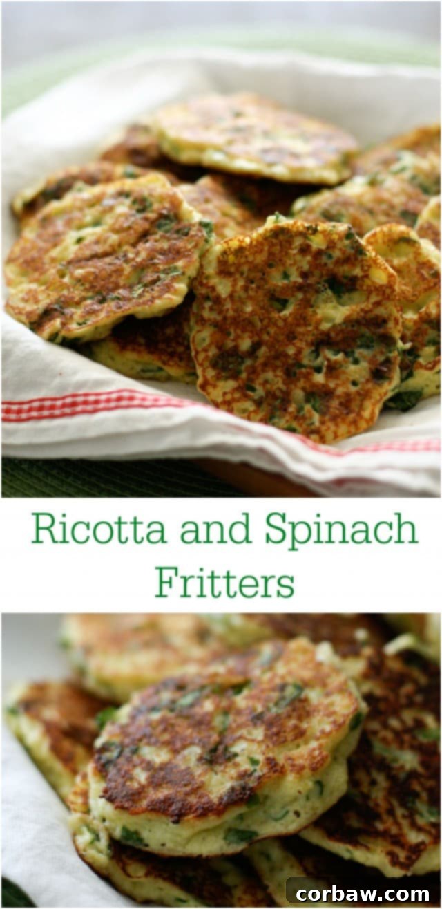 Savory Ricotta Spinach Bites 3 Ricotta and Spinach Fritters - cheesy and full of protein, great snacking for the whole family, perfect for meal prep, and a healthy vegetarian option for any time of day.