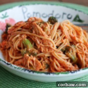 Crock Pot Creamy Chicken Spaghetti | AggiesKitchen.com #crockpot #slowcooker #chicken #pasta