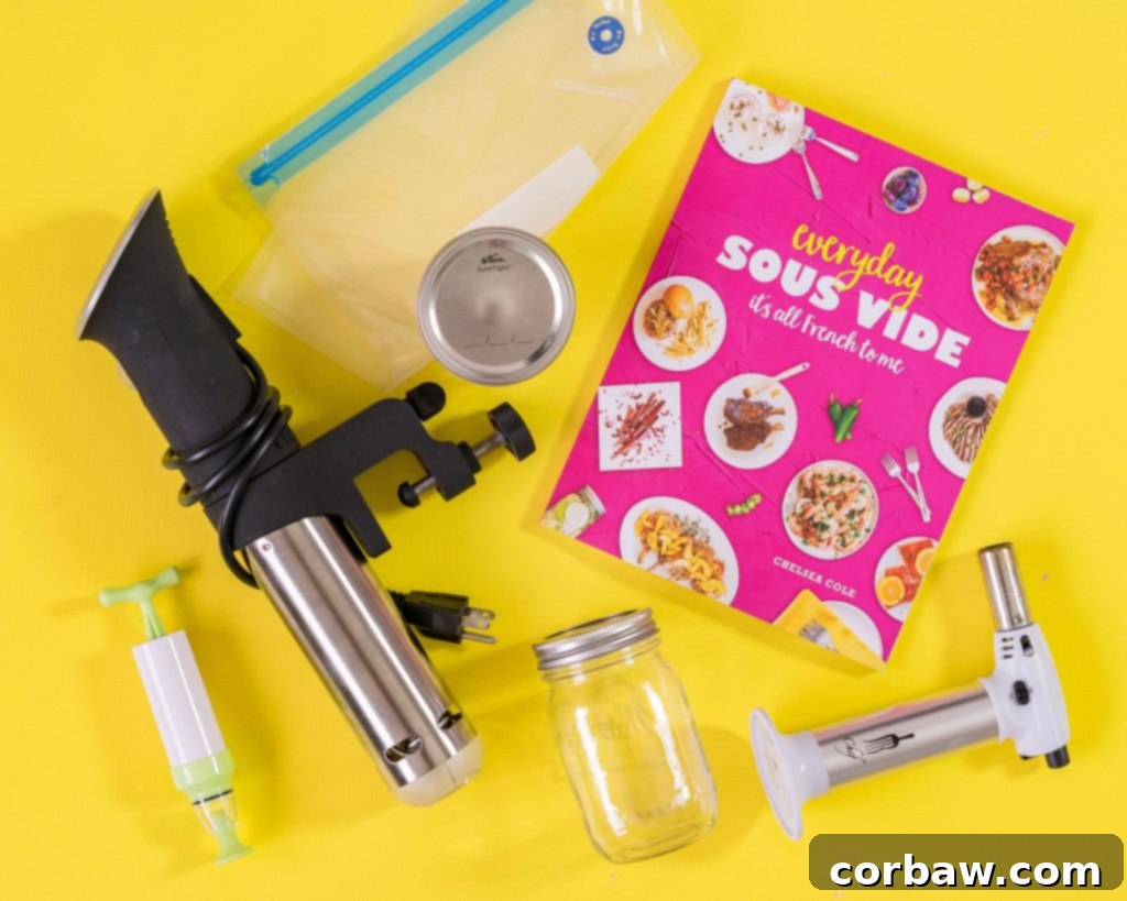 My Must-Have Sous Vide Tools for Perfect Results 2 Various sous vide equipment on yellow background