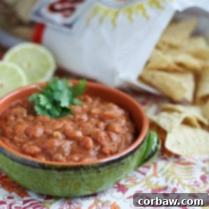 Boozy Rustic Refried Beans 2 A small bowl of Half-Smashed Drunken Refried Beans garnished with cilantro.