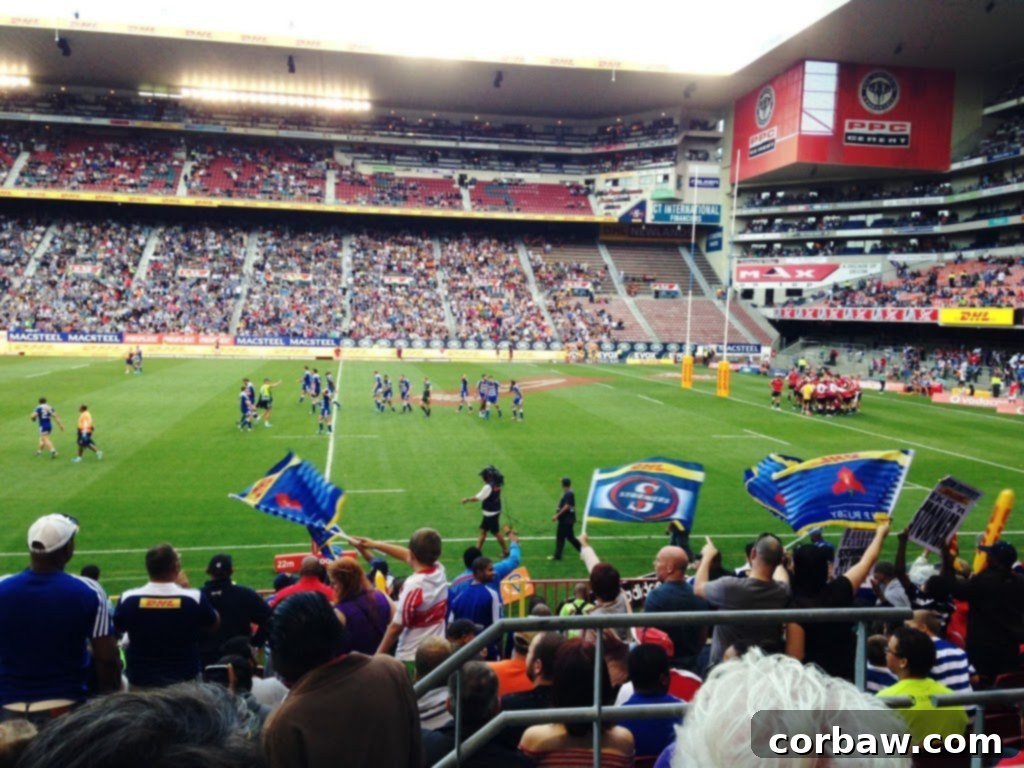 SA Sunday Rugby Showdown 5 A general view of the rugby pitch and stadium seating before or after a match.