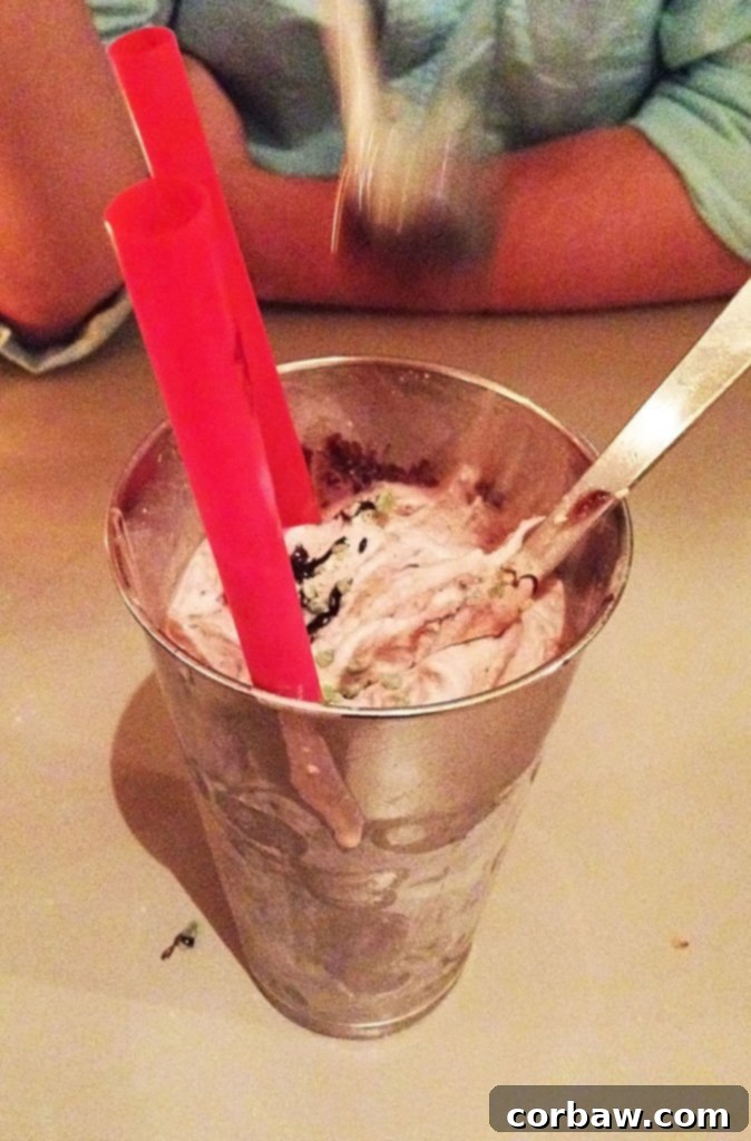 Close up of chocolate peppermint milkshake