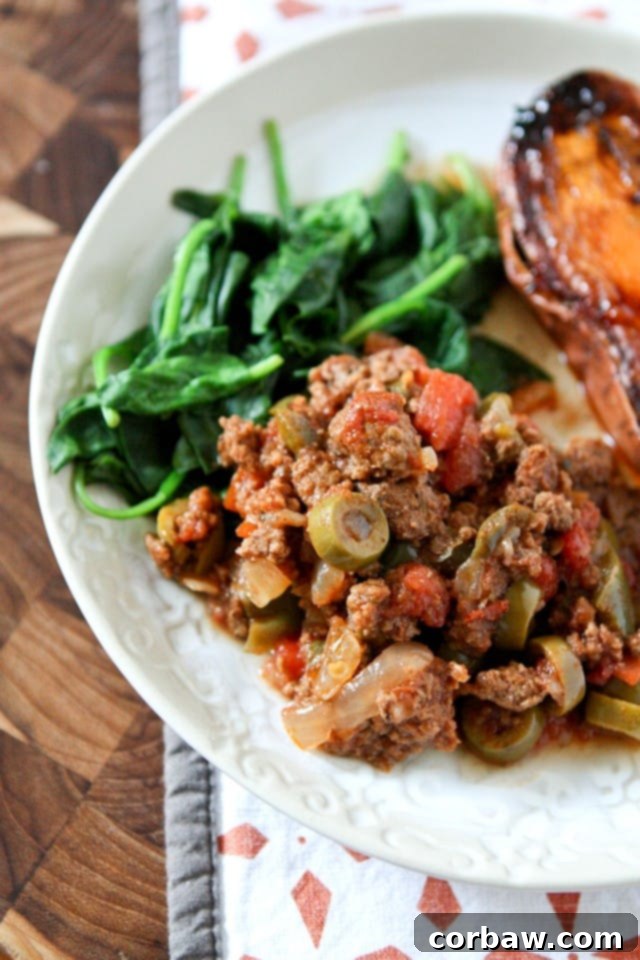 Delicious Skinnytaste Slow Cooker Picadillo served on a plate