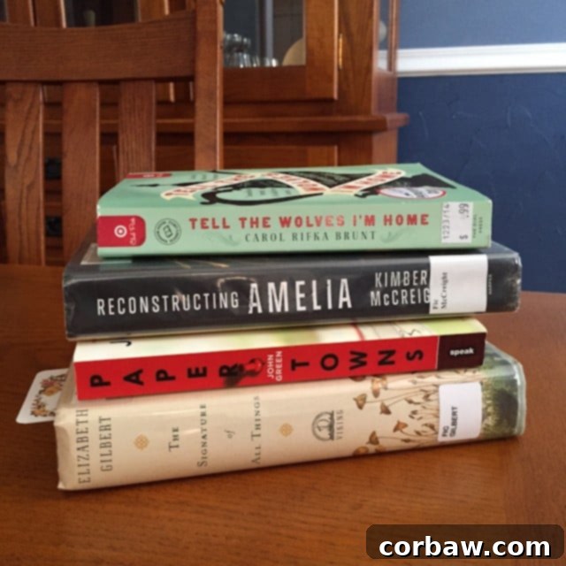 February's Literary Embrace 9 A collection of beloved books: Tell The Wolves I'm Home, Reconstructing Amelia, and The Invention of Wings
