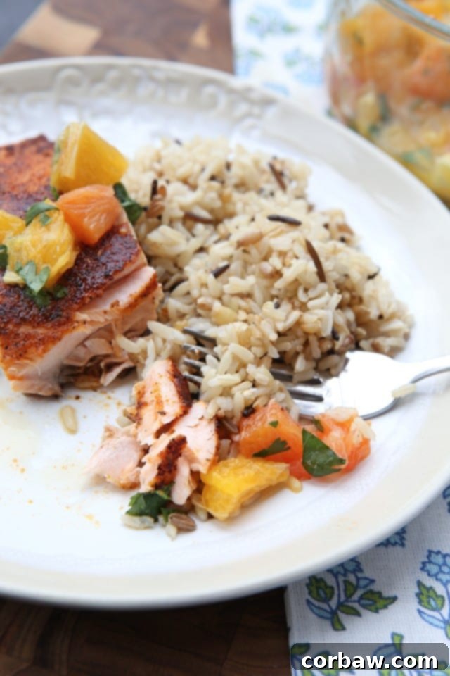 Blackened Salmon with Citrus Salsa is the perfect balance between spicy and sweet. Simple to prepare and makes a fresh, light dinner perfect for weeknights! Recipe via aggieskitchen.com Blackened Salmon with Citrus Salsa is the perfect balance between spicy and sweet. Simple to prepare and makes a fresh, light dinner perfect for weeknights! Recipe via aggieskitchen.com