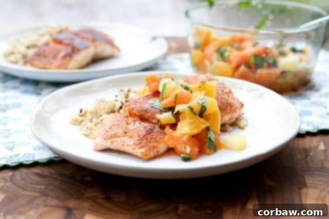 Blackened Salmon with Citrus Salsa is the perfect balance between spicy and sweet. Simple to prepare and makes a fresh, light dinner perfect for weeknights! Recipe via aggieskitchen.com Blackened Salmon with Citrus Salsa is the perfect balance between spicy and sweet. Simple to prepare and makes a fresh, light dinner perfect for weeknights! Recipe via aggieskitchen.com