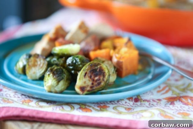 Caramelized Honey Balsamic Brussels Sprouts 4 Delicious Honey Balsamic Roasted Brussels Sprouts - a versatile and healthy vegetable side dish for any occasion.