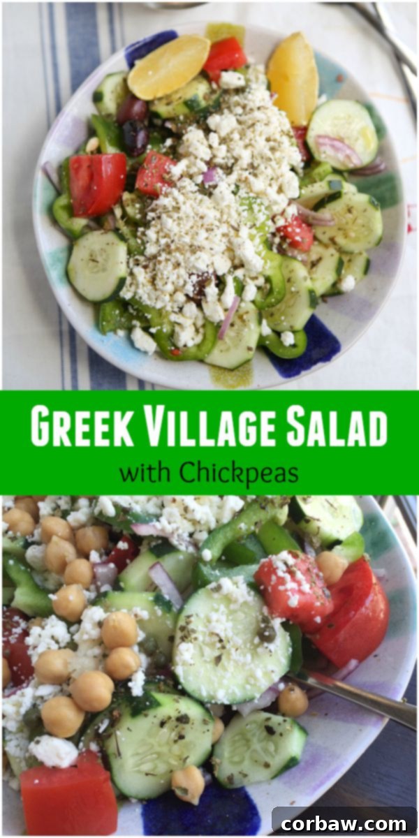 Greek Village Salad collage showcasing different preparation stages and serving